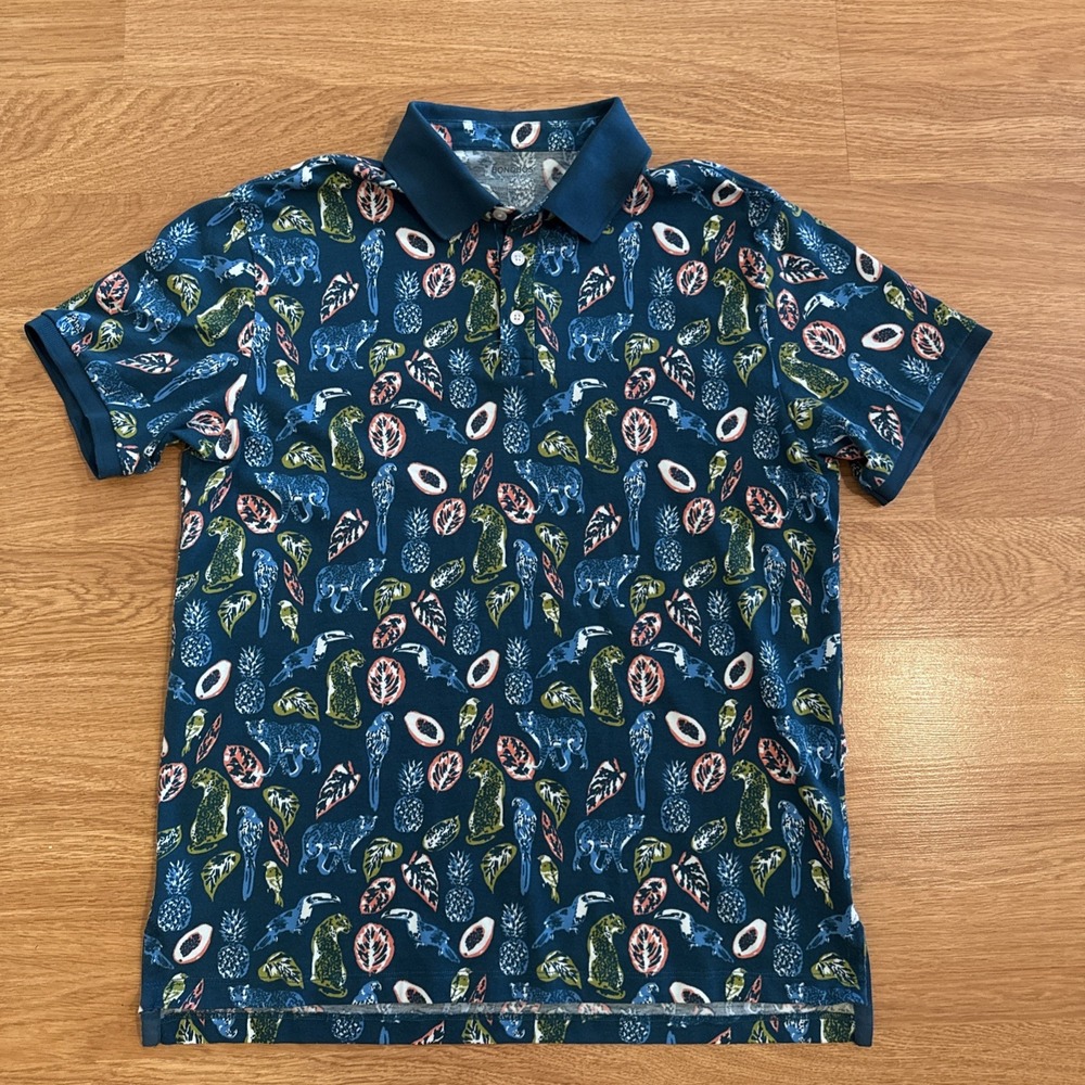 Bonobos Polo Shirt Men's Medium‎ Standard Fit Multicolor All Over Animal Print
